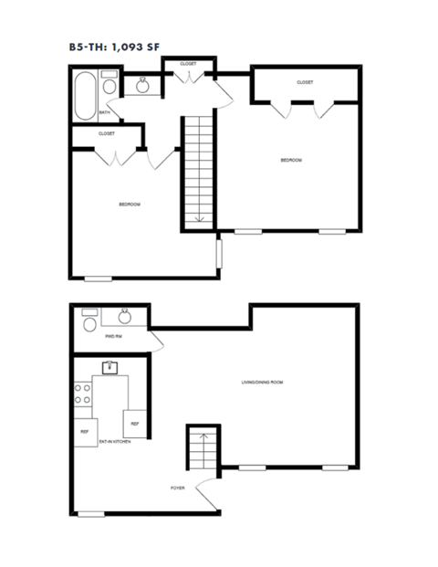 Floor plan for 2 beds, 2 baths, 1093 sqft